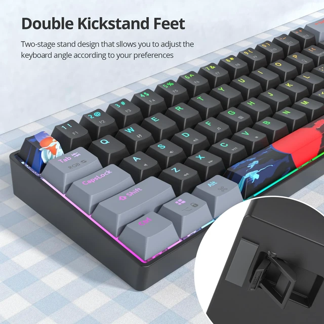 Alt view image 5 of 7 - iRoboosta Black and Grey Mechanical Gaming Keyboard 65%, 68 Keys Small Wired RGB Keyboard with PBT Keycaps, Anti-Ghosting for Game/Office