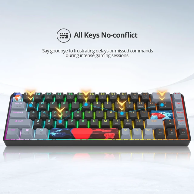 Alt view image 7 of 7 - iRoboosta Black and Grey Mechanical Gaming Keyboard 65%, 68 Keys Small Wired RGB Keyboard with PBT Keycaps, Anti-Ghosting for Game/Office