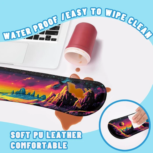 Alt view image 5 of 7 - Space Explorer Desk Mat Set Neon Alien Landscape Mouse Pad with Wrist Rest 4in1 Desk Mat for Desktop Ergonomic Computer Desk Arm Wrist Anti-Slip Computer Mouse Pad Home Office Gaming