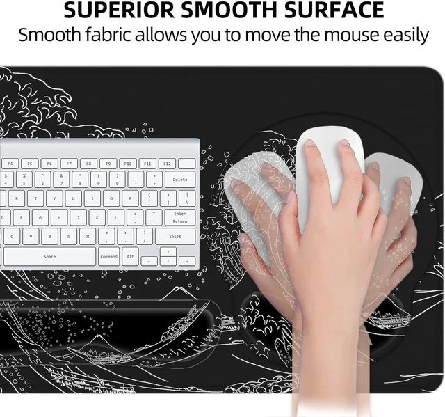 Alt view image 4 of 7 - Large Desk Mat, Mouse Pad with Wrist Support, Keyboard Wrist Rest Set | Non-Slip Waterproof Desk Pad 35.4"x15.7"+Mouse Pad with Wrist Rest+Keyboard Wrist Rest+Cup Coaster Set for Game Office Home