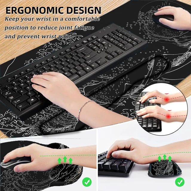 Alt view image 3 of 7 - Large Desk Mat, Mouse Pad with Wrist Support, Keyboard Wrist Rest Set | Non-Slip Waterproof Desk Pad 35.4"x15.7"+Mouse Pad with Wrist Rest+Keyboard Wrist Rest+Cup Coaster Set for Game Office Home