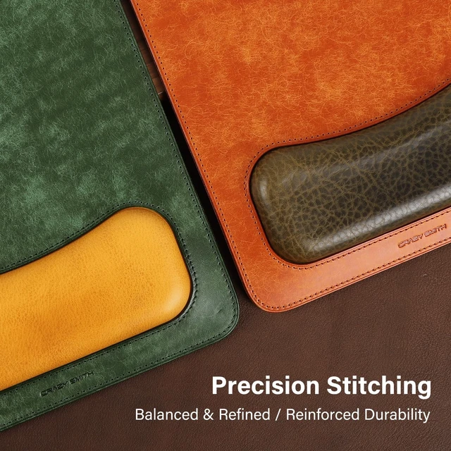 Alt view image 5 of 7 - Leather Mouse Pad with Wrist Support, Vintage Frosted Leather, Handmade, Ergonomic Design, 25x21cm, (Golden Brown)