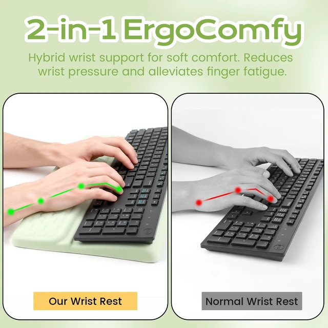 Alt view image 2 of 7 - Keyboard Wrist Rest with Ergonomic Height - Computer Keyboard Stand & Soft Cushioned Pad for Wrist Pain Relief - Non-Slip Typing Support for Office, Gaming & Home(Green)