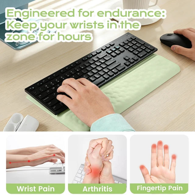 Alt view image 3 of 7 - Keyboard Wrist Rest with Ergonomic Height - Computer Keyboard Stand & Soft Cushioned Pad for Wrist Pain Relief - Non-Slip Typing Support for Office, Gaming & Home(Green)