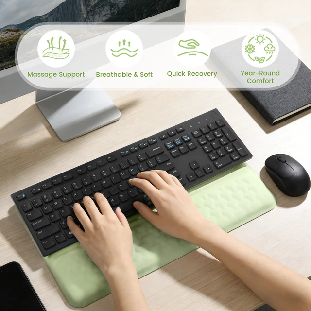 Alt view image 7 of 7 - Keyboard Wrist Rest with Ergonomic Height - Computer Keyboard Stand & Soft Cushioned Pad for Wrist Pain Relief - Non-Slip Typing Support for Office, Gaming & Home(Green)