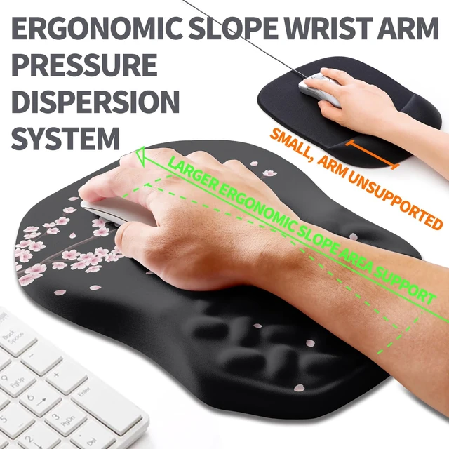 Alt view image 2 of 6 - Armanza Ergonomic Slope Mouse Pad Wrist Support, Wrist Rest Mousepad for Carpal Tunnel Pain Relief with Massage Bulge and Slow Rebound Memory Foam (12x8 inch, Pink Blossom)