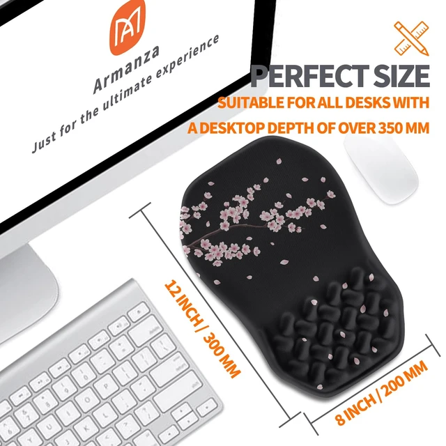 Alt view image 5 of 6 - Armanza Ergonomic Slope Mouse Pad Wrist Support, Wrist Rest Mousepad for Carpal Tunnel Pain Relief with Massage Bulge and Slow Rebound Memory Foam (12x8 inch, Pink Blossom)