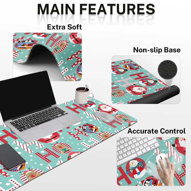 Alt view image 6 of 7 - Keyboard Mouse Pad Set, 4 in 1 Desk Mat Set, Santa Claus Christmas | Snowman Winter Penguin Large Mousepad+Keyboard Wrist Rest+Mouse Wrist Rest+Coaster Ergonomic Design for Home Office Computer