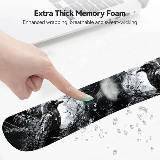 Alt view image 3 of 7 - Mouse Wrist Rest and Keyboard Wrist Rest Pad+ Coaster Set, Non-Slip Rubber Base Smooth Surface Ergonomic Gaming Mouse Pad for Easy Typing and Pain Relief, Crow Skull