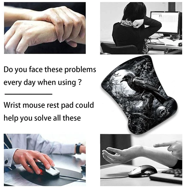 Alt view image 5 of 7 - Mouse Wrist Rest and Keyboard Wrist Rest Pad+ Coaster Set, Non-Slip Rubber Base Smooth Surface Ergonomic Gaming Mouse Pad for Easy Typing and Pain Relief, Crow Skull