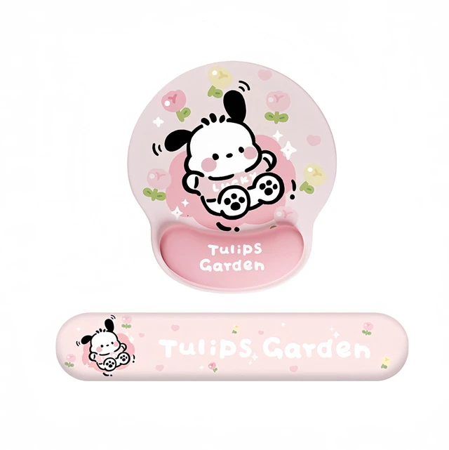 Main image of Teanea Cute Non-Slip Mouse Pad with Wrist Rest and Keyboard Wrist Support Pad for Desk Typing Gaming Home Office, Pink Tulips Garden