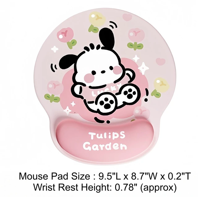 Alt view image 2 of 6 - Teanea Cute Non-Slip Mouse Pad with Wrist Rest and Keyboard Wrist Support Pad for Desk Typing Gaming Home Office, Pink Tulips Garden