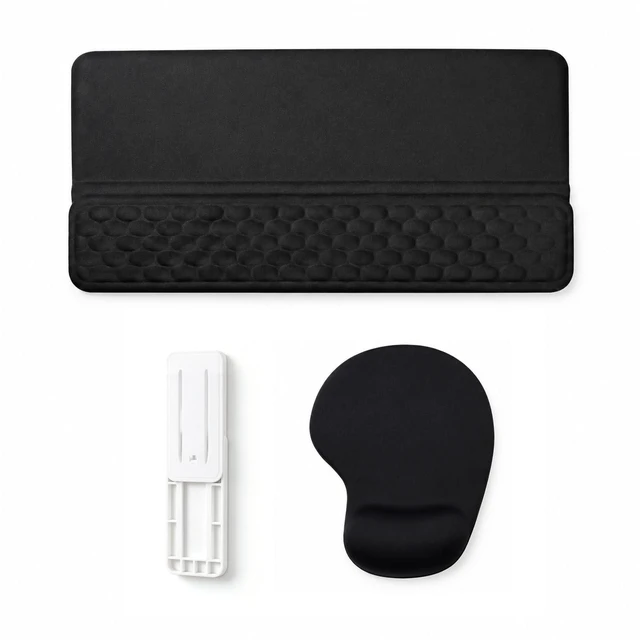 Main image of Memory Foam Keyboard Wrist Rest, Power Strip Holder and Ergonomic Mouse Pad | Keyboard Wrist Pad with Self-Adhesive Power Strip Holder and Ergonomic Mouse Pad