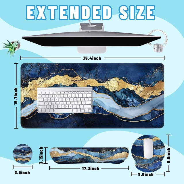 Alt view image 2 of 7 - Blue Marble Mouse Pad Set Abstract Navy Gold Luxury Texture Gaming Mousepad 4in1 Desk Mat for Desktop Wrist Support Cup Coaster Set Ergonomic Computer Desk Arm Wrist for Decor Home Office