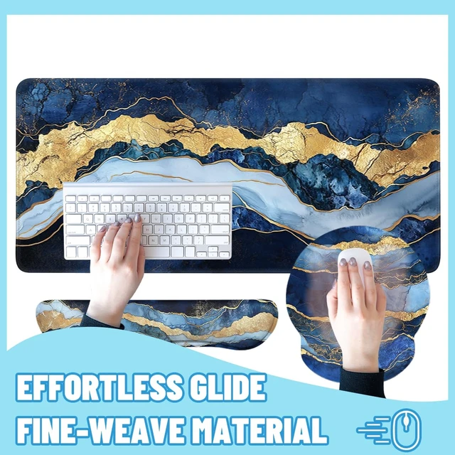 Alt view image 4 of 7 - Blue Marble Mouse Pad Set Abstract Navy Gold Luxury Texture Gaming Mousepad 4in1 Desk Mat for Desktop Wrist Support Cup Coaster Set Ergonomic Computer Desk Arm Wrist for Decor Home Office