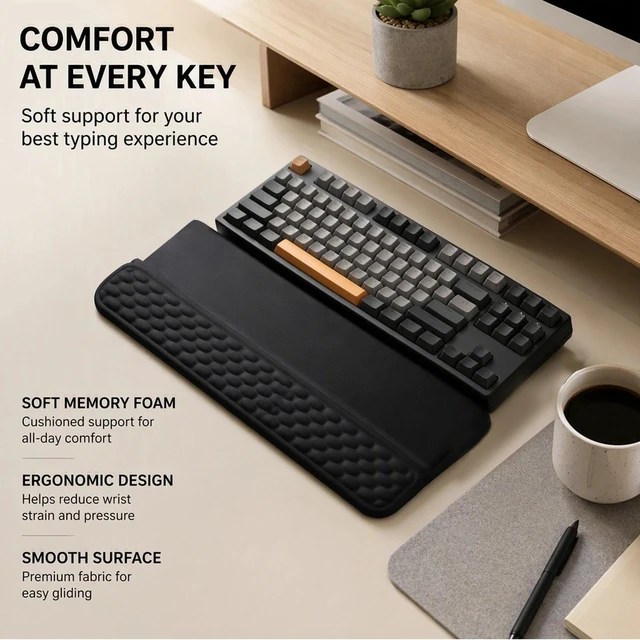 Alt view image 7 of 7 - Ergonomic Office Set - Keyboard Wrist Rest - Phone Stand - Mouse Pad | Includes plush palm cushion adjustable mobile holder and non slip tracking surface for comfortable desk use