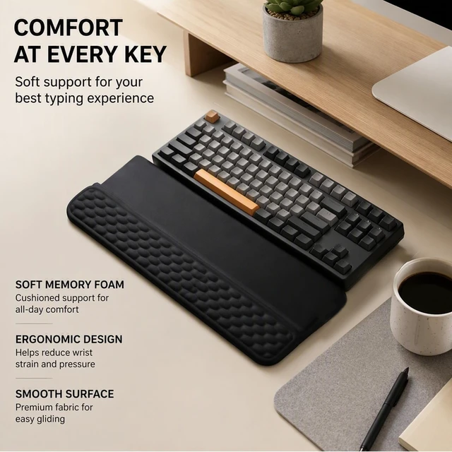 Alt view image 7 of 7 - Memory Foam Keyboard Wrist Rest, Power Strip Holder and Ergonomic Mouse Pad | Keyboard Wrist Pad with Self-Adhesive Power Strip Holder and Ergonomic Mouse Pad