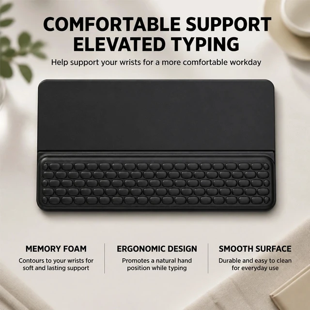 Alt view image 6 of 7 - Ergonomic Office Set - Keyboard Wrist Rest - Phone Stand - Mouse Pad | Includes plush palm cushion adjustable mobile holder and non slip tracking surface for comfortable desk use