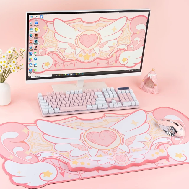 Alt view image 6 of 7 - GeekShare Kawaii Mouse Pad Wrist Rest Support Set - Non-Slip Rubber Base Desk Mat and Memory Foam Wrist Rest for Keyboard and Mouse,Perfect for Gaming,or Home Office Work - Star Wings Series