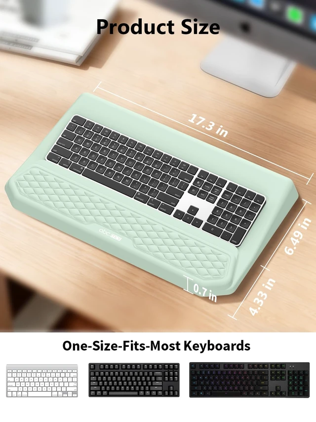 Alt view image 4 of 7 - 2-in-1 Ergonomic Keyboard Stand with Wrist Rest, Light Green | Comfy Keyboard Riser Holder with Massage Design, Non-Slip Base, Pain Relief for Typing