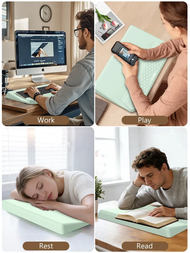 Alt view image 7 of 7 - 2-in-1 Ergonomic Keyboard Stand with Wrist Rest, Light Green | Comfy Keyboard Riser Holder with Massage Design, Non-Slip Base, Pain Relief for Typing