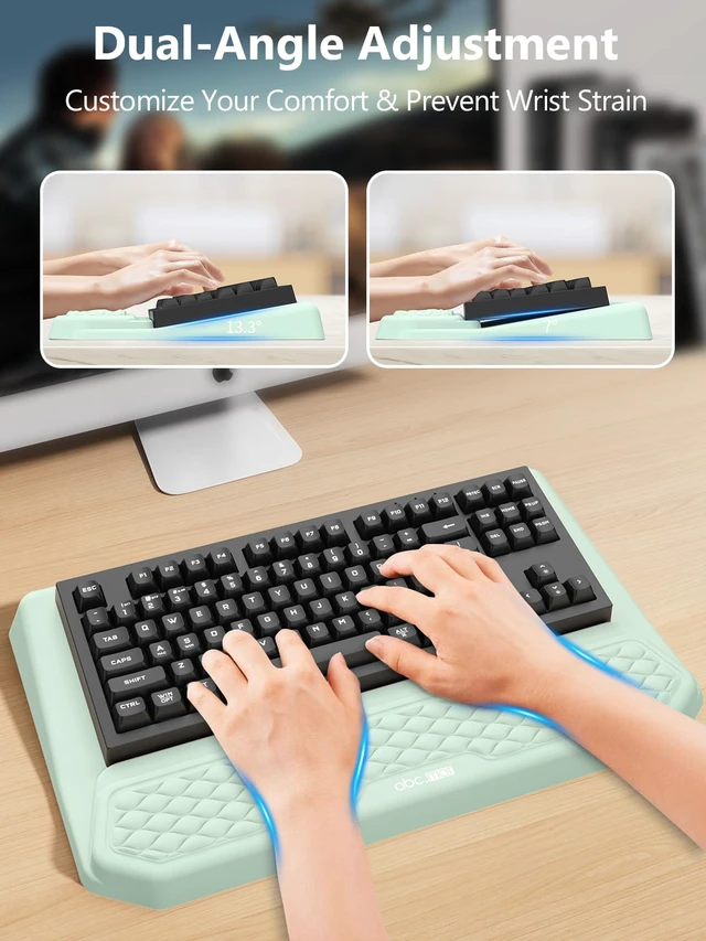 Alt view image 3 of 7 - 2-in-1 Ergonomic Keyboard Stand with Wrist Rest, Light Green | Comfy Keyboard Riser Holder with Massage Design, Non-Slip Base, Pain Relief for Typing