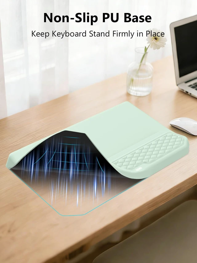 Alt view image 5 of 7 - 2-in-1 Ergonomic Keyboard Stand with Wrist Rest, Light Green | Comfy Keyboard Riser Holder with Massage Design, Non-Slip Base, Pain Relief for Typing