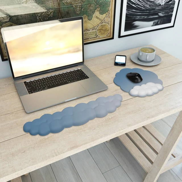 Alt view image 3 of 6 - HOTTYAO Cloud Mouse Pad Wrist Support Keyboard Wrist Rest Set Ergonomic Wrist Support for Typing Pain Relief Portable for Computer Office Gaming (Light Blue-F)
