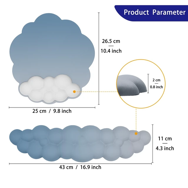 Alt view image 6 of 6 - HOTTYAO Cloud Mouse Pad Wrist Support Keyboard Wrist Rest Set Ergonomic Wrist Support for Typing Pain Relief Portable for Computer Office Gaming (Light Blue-F)