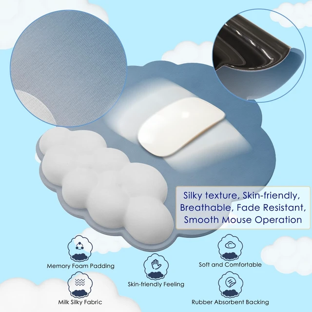 Alt view image 4 of 6 - HOTTYAO Cloud Mouse Pad Wrist Support Keyboard Wrist Rest Set Ergonomic Wrist Support for Typing Pain Relief Portable for Computer Office Gaming (Light Blue-F)