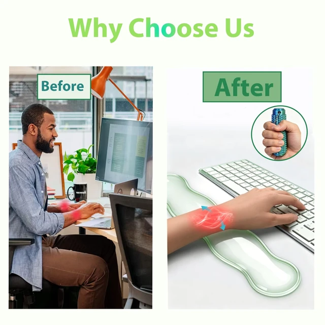 Alt view image 5 of 7 - YEAHACLUB 9-Piece Clear Gel Keyboard & Mouse Wrist Rest Set, Green | Including 3 Little Ouchies Fidget Toys, Ergonomic Silicone Support for Typing, Gaming, Office and Laptop Use