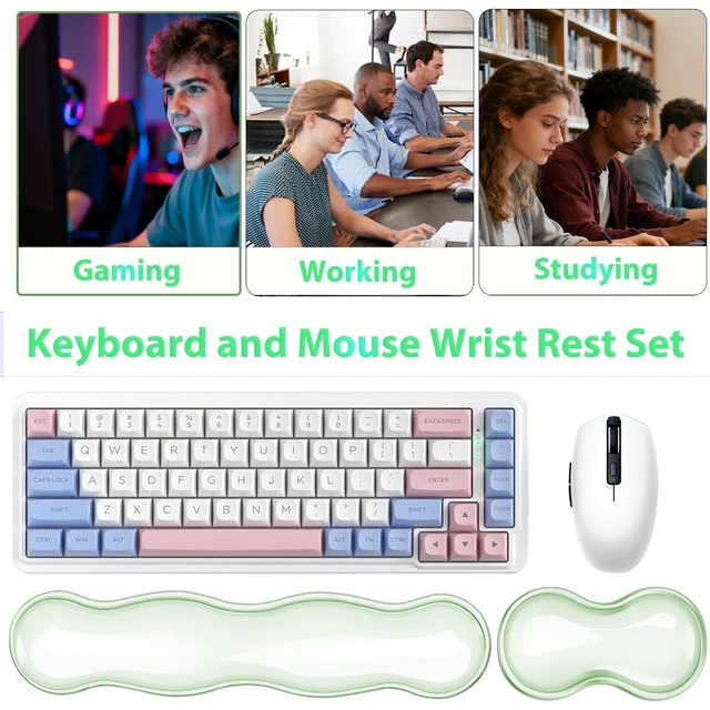 Alt view image 6 of 7 - YEAHACLUB 9-Piece Clear Gel Keyboard & Mouse Wrist Rest Set, Green | Including 3 Little Ouchies Fidget Toys, Ergonomic Silicone Support for Typing, Gaming, Office and Laptop Use