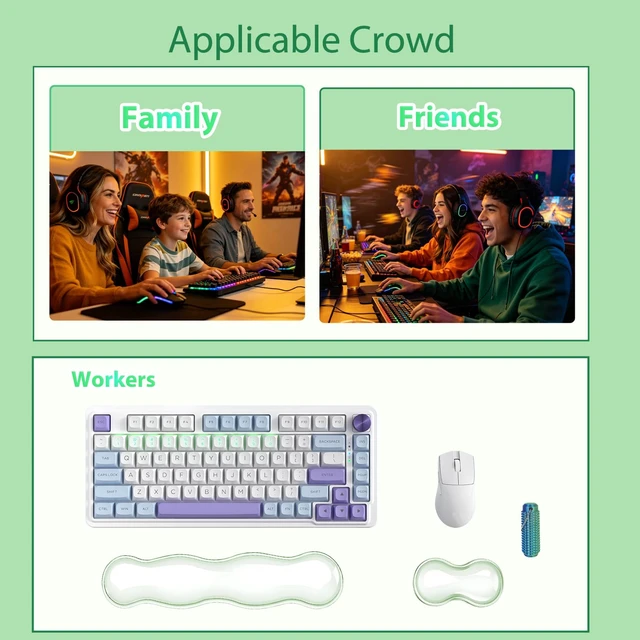 Alt view image 4 of 7 - YEAHACLUB 9-Piece Clear Gel Keyboard & Mouse Wrist Rest Set, Green | Including 3 Little Ouchies Fidget Toys, Ergonomic Silicone Support for Typing, Gaming, Office and Laptop Use