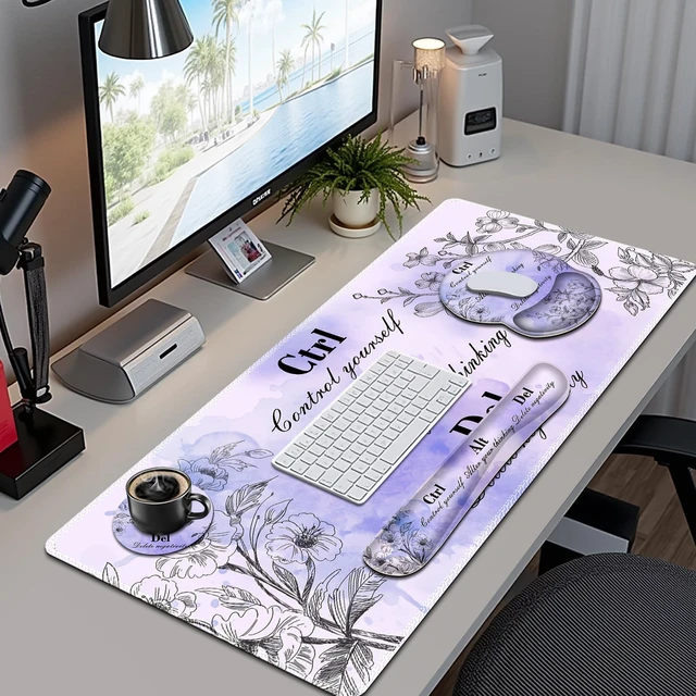Alt view image 2 of 7 - Mouse Pad, 4 in1 Large Desk Mat, Desk Pad Matt for Desktop, Anti-Slip XXL Big Computer Ergonomic Mousepad with Wrist Support for Keyboard and Mouse for Women I Purple Positive Quotes