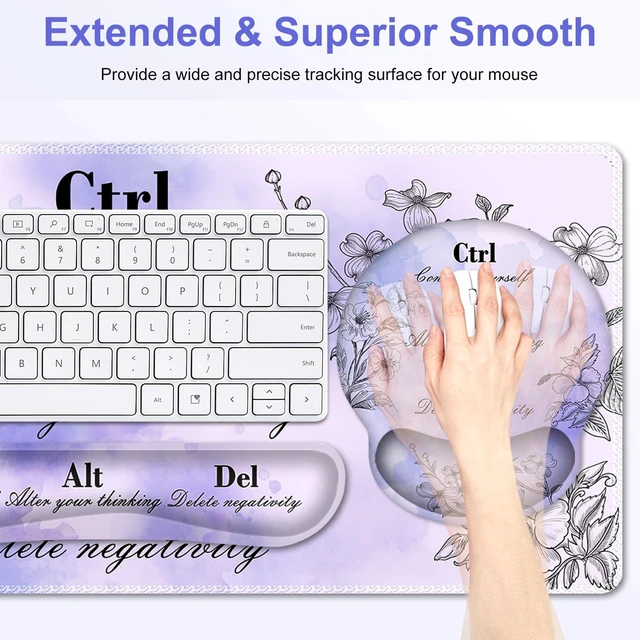 Alt view image 5 of 7 - Mouse Pad, 4 in1 Large Desk Mat, Desk Pad Matt for Desktop, Anti-Slip XXL Big Computer Ergonomic Mousepad with Wrist Support for Keyboard and Mouse for Women I Purple Positive Quotes