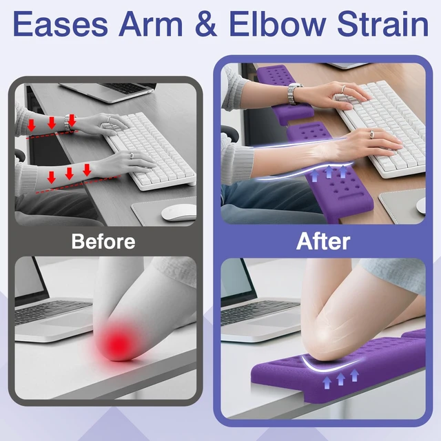 Alt view image 2 of 7 - Retuhapy L-Shaped Desk Edge Cushion, 2 PCS Elbow Rest for Desk, Purple | Memory Foam, Ergonomic Support, Elbow Pad & Arm Rest for Palm, Wrist & Forearm, Non-Slip & Separate Design, Office & Home