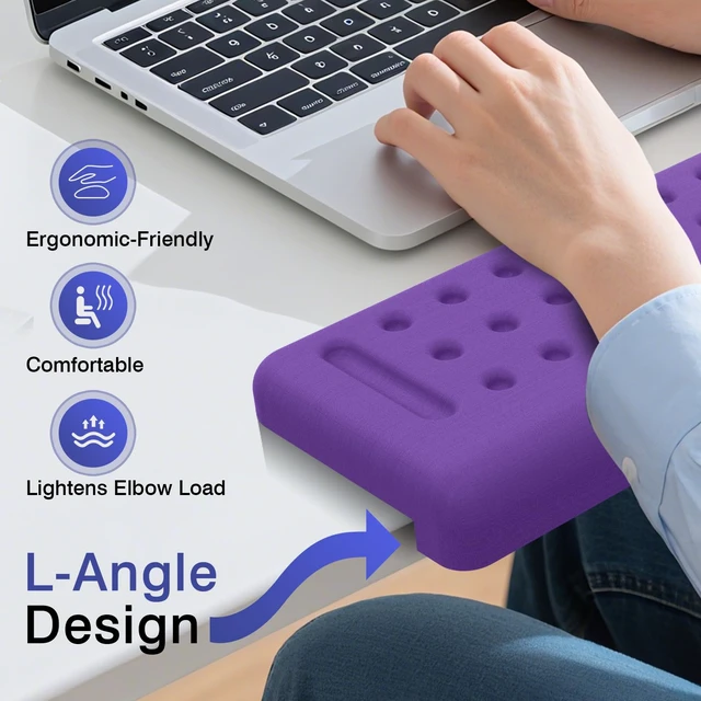 Alt view image 5 of 7 - Retuhapy L-Shaped Desk Edge Cushion, 2 PCS Elbow Rest for Desk, Purple | Memory Foam, Ergonomic Support, Elbow Pad & Arm Rest for Palm, Wrist & Forearm, Non-Slip & Separate Design, Office & Home