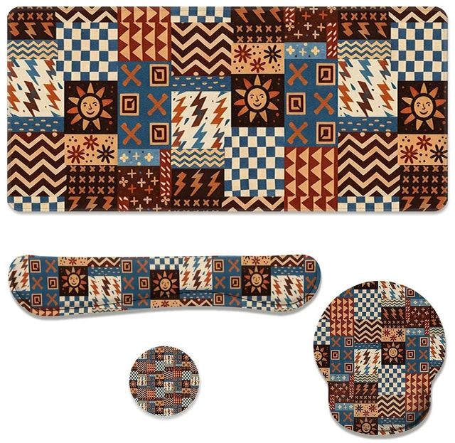 Main image of Retro Patchwork Desk Mat Set Boho Tribal Large Mouse Pad with Wrist Rest 4in1 Desk Mat for Desktop Ergonomic Computer Desk Arm Wrist Anti-Slip Computer Ergonomic Mouse Pad Home Office Gaming