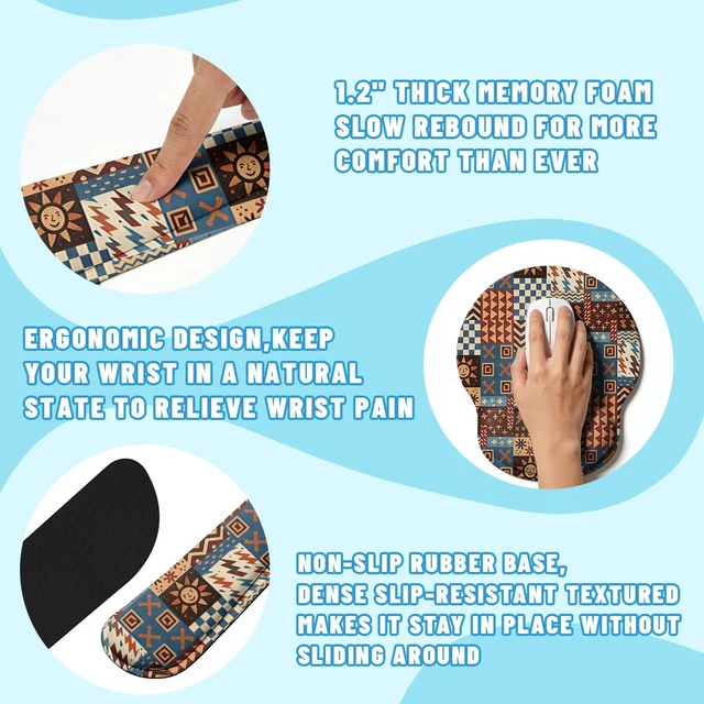 Alt view image 3 of 7 - Retro Patchwork Desk Mat Set Boho Tribal Large Mouse Pad with Wrist Rest 4in1 Desk Mat for Desktop Ergonomic Computer Desk Arm Wrist Anti-Slip Computer Ergonomic Mouse Pad Home Office Gaming