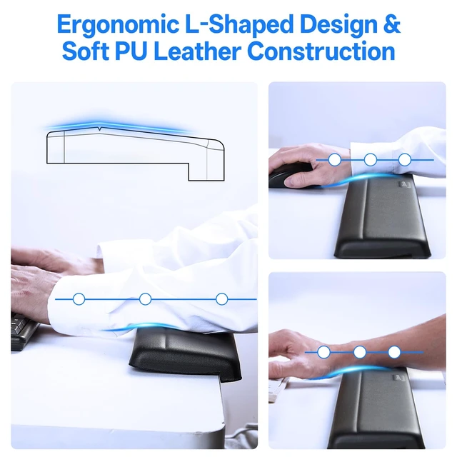Alt view image 3 of 7 - UnivoColors Long Arm Rest for Desk Edges,PU Leather,Non-Slip,Memory Foam,Desk Edge Support,Ergonomic Design for Long-Hour Work(23.6 * 3.9 inch One-Piece Design of Black)