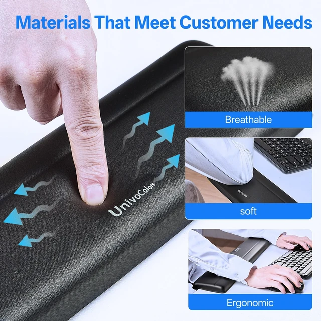 Alt view image 4 of 7 - UnivoColors Long Arm Rest for Desk Edges,PU Leather,Non-Slip,Memory Foam,Desk Edge Support,Ergonomic Design for Long-Hour Work(23.6 * 3.9 inch One-Piece Design of Black)