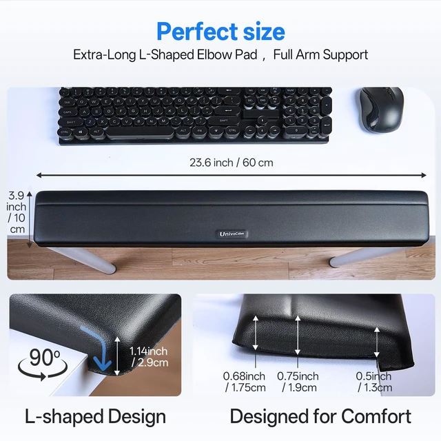 Alt view image 5 of 7 - UnivoColors Long Arm Rest for Desk Edges,PU Leather,Non-Slip,Memory Foam,Desk Edge Support,Ergonomic Design for Long-Hour Work(23.6 * 3.9 inch One-Piece Design of Black)