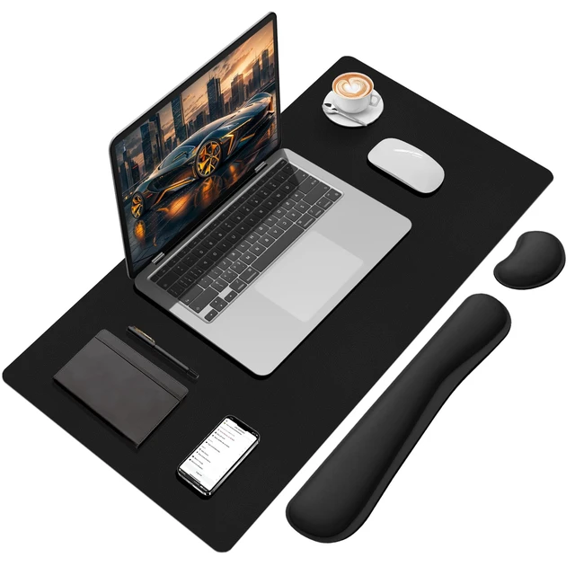 Main image of FreeNook Mouse Pad with Wrist Rest Support, Keyboard Wrist Rest and Mouse Pad Set, Desk Mat for Keyboard and Mouses, Non-Slip Computer Mat Set for Office, Home (31.5×15.7 Inches, Black)