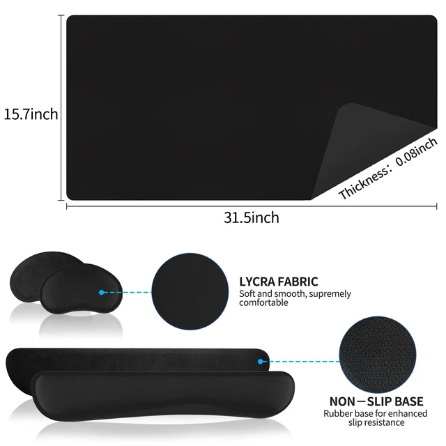 Alt view image 3 of 7 - FreeNook Mouse Pad with Wrist Rest Support, Keyboard Wrist Rest and Mouse Pad Set, Desk Mat for Keyboard and Mouses, Non-Slip Computer Mat Set for Office, Home (31.5×15.7 Inches, Black)
