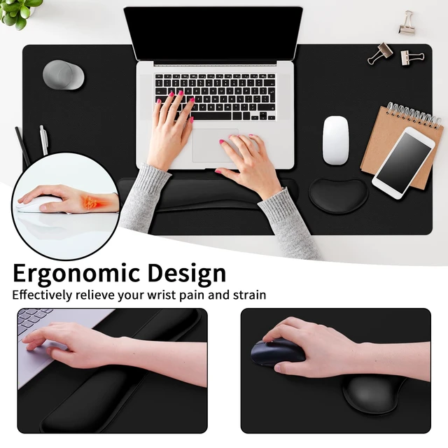 Alt view image 5 of 7 - FreeNook Mouse Pad with Wrist Rest Support, Keyboard Wrist Rest and Mouse Pad Set, Desk Mat for Keyboard and Mouses, Non-Slip Computer Mat Set for Office, Home (31.5×15.7 Inches, Black)