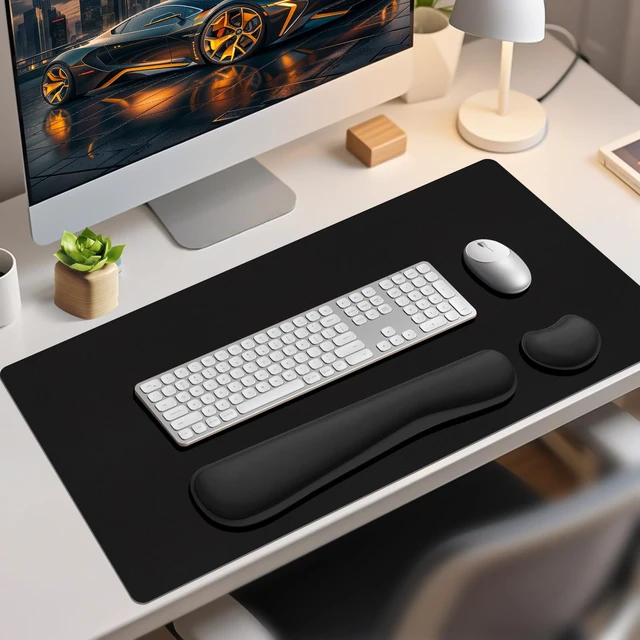 Alt view image 6 of 7 - FreeNook Mouse Pad with Wrist Rest Support, Keyboard Wrist Rest and Mouse Pad Set, Desk Mat for Keyboard and Mouses, Non-Slip Computer Mat Set for Office, Home (31.5×15.7 Inches, Black)