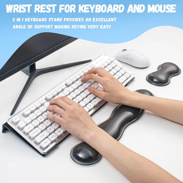 Alt view image 5 of 7 - Acrylic Keyboard Stand with Gel Wrist Rest for Keyboard and Mouse Set-Black | Gel Keyboard Wrist RestErgonomic Desktop Riser & Wrist Support Platform for Computer,Non-Slip Base