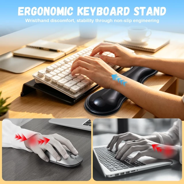 Alt view image 4 of 7 - Acrylic Keyboard Stand with Gel Wrist Rest for Keyboard and Mouse Set-Black | Gel Keyboard Wrist RestErgonomic Desktop Riser & Wrist Support Platform for Computer,Non-Slip Base