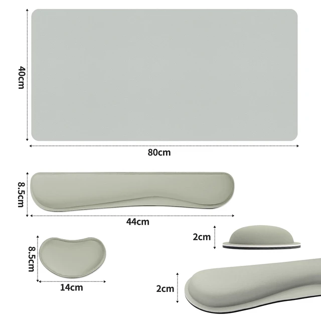 Alt view image 3 of 7 - Meetcolor Keyboard and Mouse Pad, 3-in-1 Desk Mat Set Keyboard Wrist Rest | 31.5" x 15.7" Desk Mat, Ergonomic Wrist Rest for Computer Keyboard, Non-slip Base, Waterproof Computer Mat, Light Grey