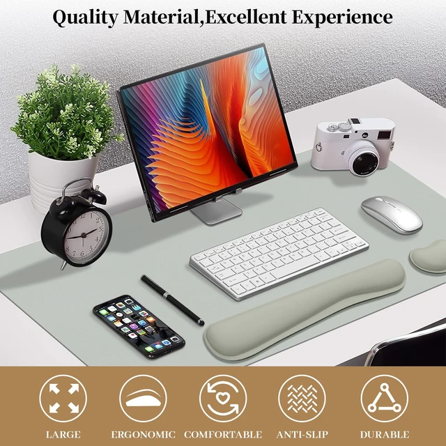 Alt view image 2 of 7 - Meetcolor Keyboard and Mouse Pad, 3-in-1 Desk Mat Set Keyboard Wrist Rest | 31.5" x 15.7" Desk Mat, Ergonomic Wrist Rest for Computer Keyboard, Non-slip Base, Waterproof Computer Mat, Light Grey